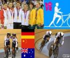 Πόντιουμ ποδηλασία κομμάτι ομάδα γυναικών sprint, Kristina Vogel, Miriam Welte (Γερμανία), Jinjie Γκονγκ, Γκούο Shuang (Κίνα) και Kaarle Μακ Κούλοτς, Anna Meares (Αυστραλία) - London 2012-